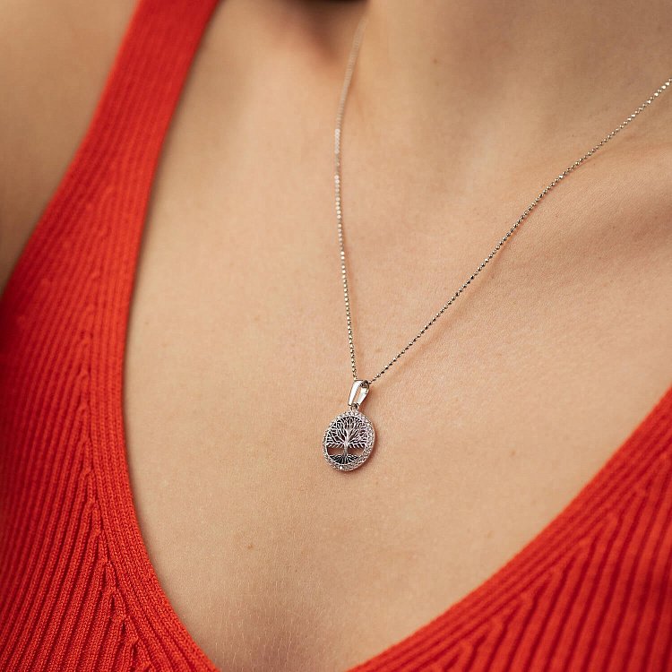 Кулон "Древо жизни" с фианитами (белое золото) п03820 от ювелирного магазина Оникс - 1