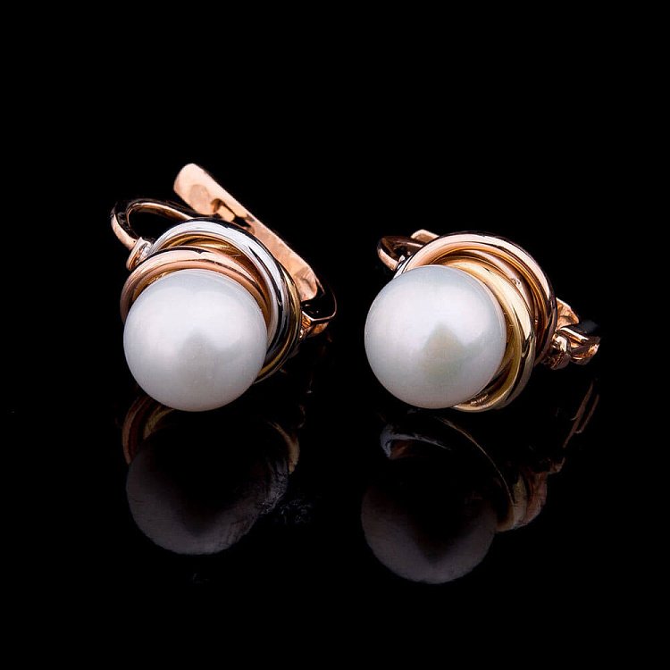 Золотые сережки с культ. пресн. жемчугом с02748 от ювелирного магазина Оникс - 4