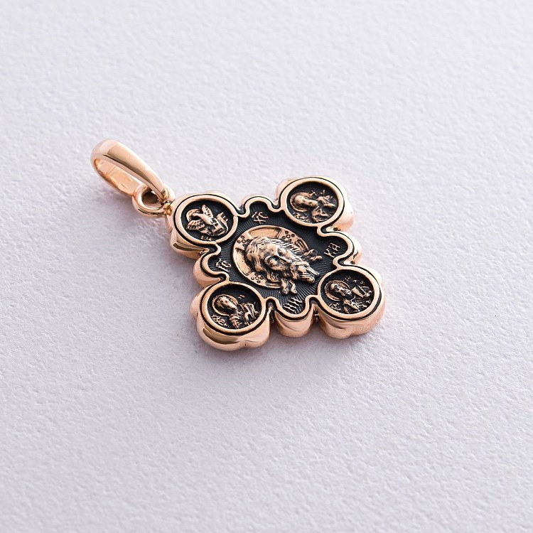 Золотой крест "Спас Нерукотворный. Казанская икона Божией Матери" п02672 от ювелирного магазина Оникс