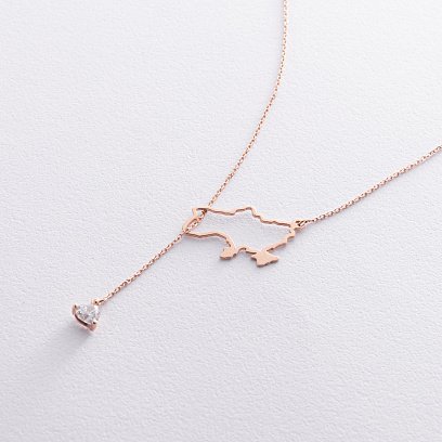 Золотое колье - галстук "Карта Украины" (куб. цирконий Swarovski в форме сердца) ﻿ 4050 №10