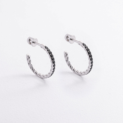 Золотые серьги - пусеты (черные фианиты) с09567