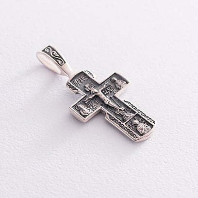 Срібний православний хрестик "Розп'яття Христове. Деісус. Ікона Божої Матері "Всецариця". Вмч. Пантелеймон" 133098 №4