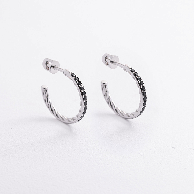 Золотые серьги - пусеты (черные фианиты) с09567 от ювелирного магазина Оникс