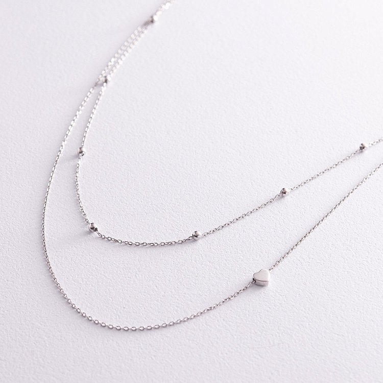 Подвійне срібне кольє "Сердечко та кульки" 908-01239 від ювелірного магазину Онікс - 3