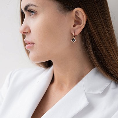 Золотые серьги "Клевер" с емалью с06814 №2