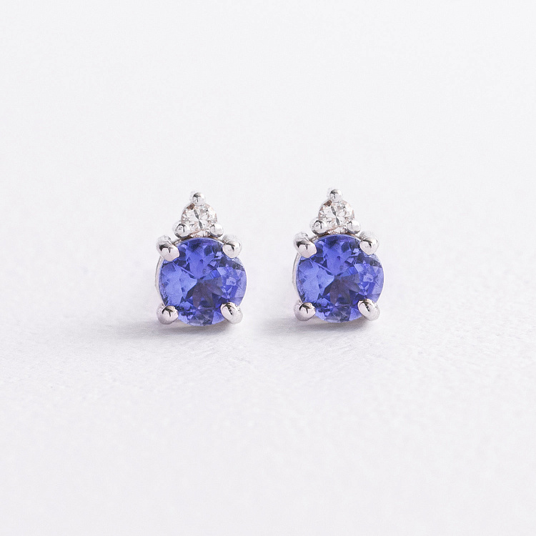 Золоті сережки - пусети (діаманти, сапфіри) сб0435nl від ювелірного магазину Онікс