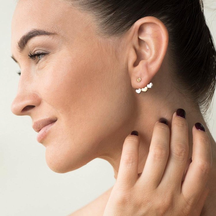 Золотые серьги-пусеты "Сердечки" с05551 от ювелирного магазина Оникс