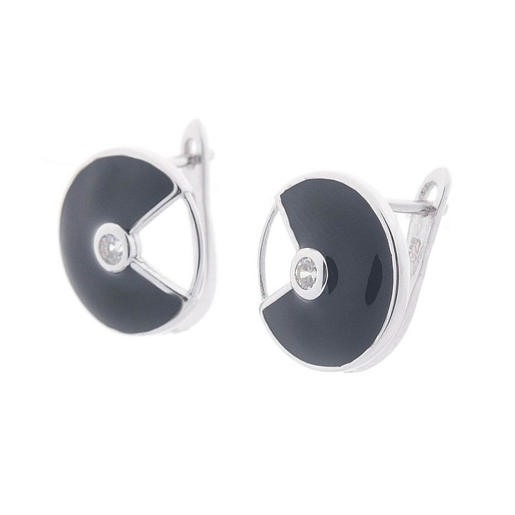 Серебряные серьги (фианиты, эмаль) 122322 от ювелирного магазина Оникс