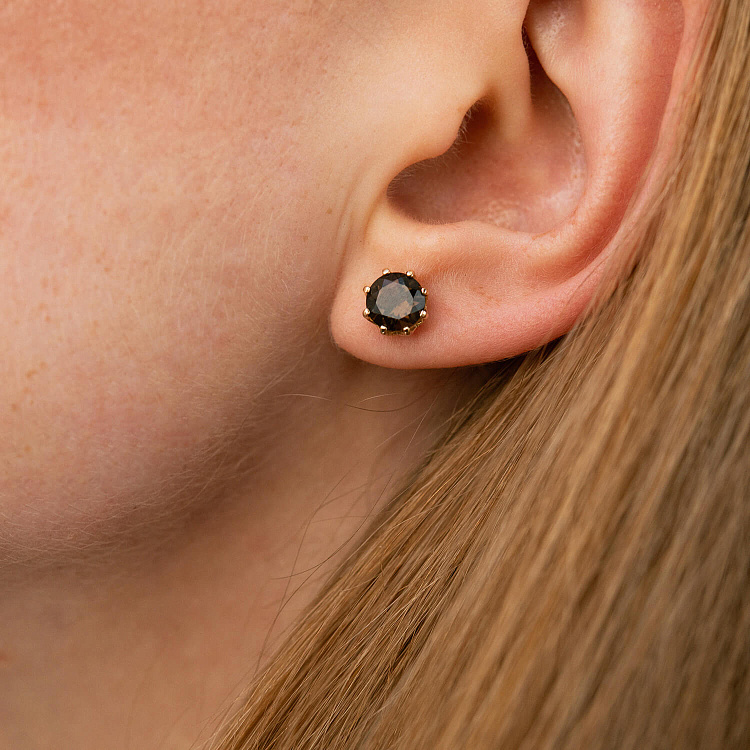 Золотые серьги - пусеты с дымчастым кварцом с06943 от ювелирного магазина Оникс - 3