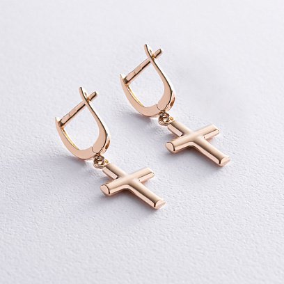 Золоті сережки "Хрестики" с07896 №3