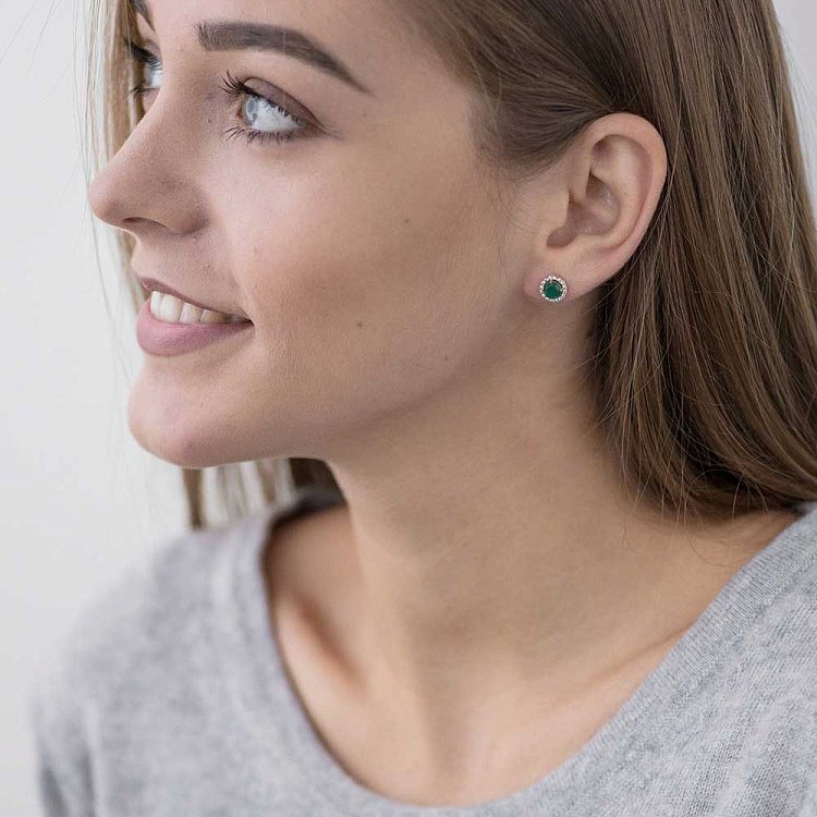 Золотые серьги-пусеты с зеленым агатом а14048668б от ювелирного магазина Оникс - 2