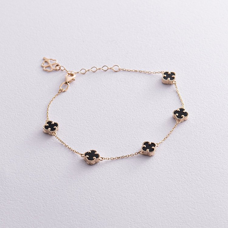 Браслет "Клевер" с ониксом mini (желтое золото) б05244 от ювелирного магазина Оникс
