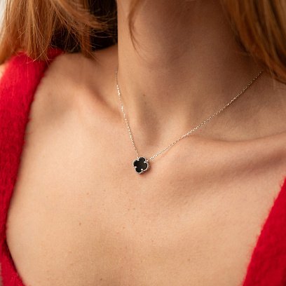 Колье из белого золота "Клевер" (оникс) кол01666 №2