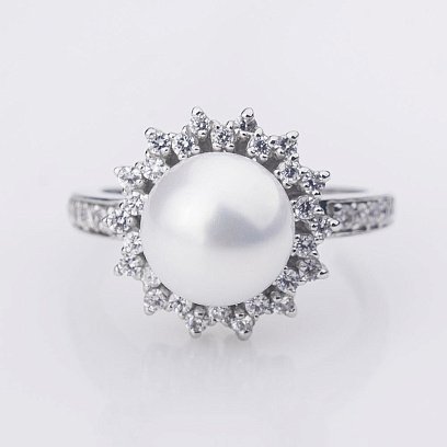 Золота каблучка з штучними перлами і фіанітами к01675ж №3