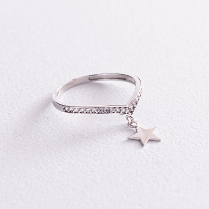 Золота каблучка "Зірочка" з фіанітами к06792 №2