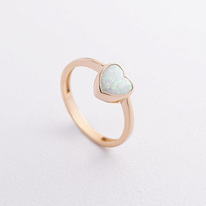 Кольцо "Сердечко" с опалом (желтое золото) К08312
