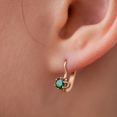 Детские золотые серьги с зелеными фианитами с05762 №2