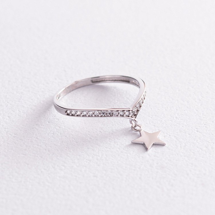 Золота каблучка "Зірочка" з фіанітами к06792 від ювелірного магазину Онікс - 2