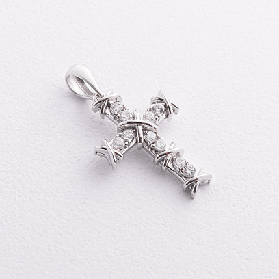 Крестик с фианитами (белое золото) п04088