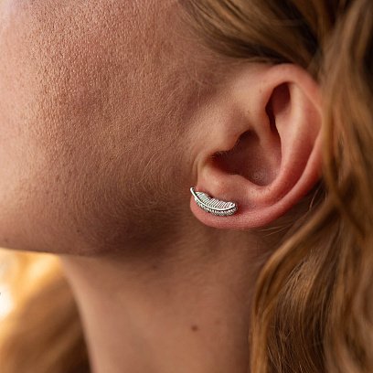 Сережки - пусети "Пір'їнки" у білому золоті с08017 №4