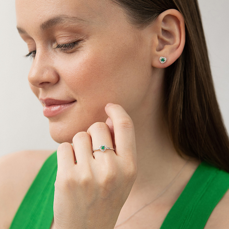 Золоті сережки - пусети "Сердечки" зі смарагдами та діамантами сб0507ca від ювелірного магазину Онікс - 10