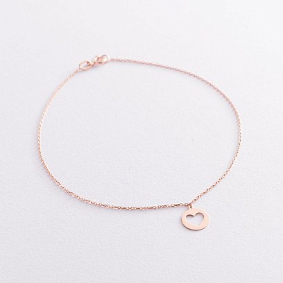 Золотой браслет "Сердечко" на ногу б04790