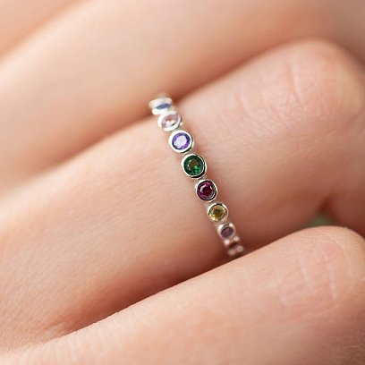 Кольцо с разноцветными фианитами (белое золото) к07130 №6