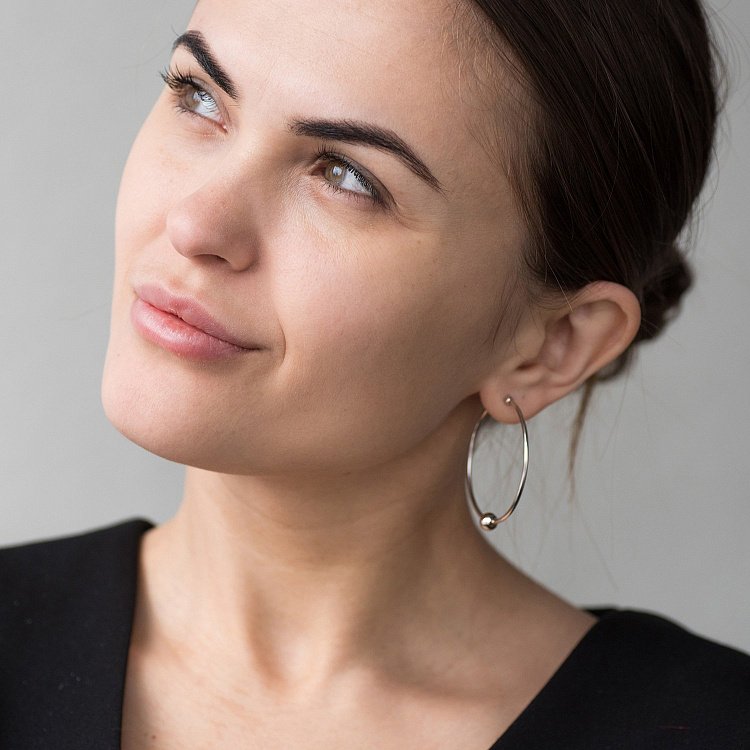 Серьги - кольца Гармония в белом золоте с06692 от ювелирного магазина Оникс - 7