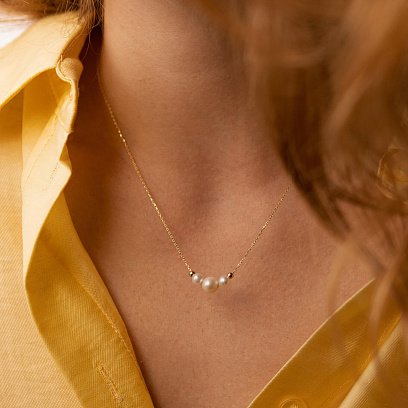 Колье с шариками и жемчугом (желтое золото) кол02405 №4