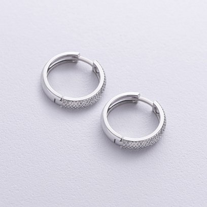 Сережки - кільця з діамантами (біле золото) 331001121 №3