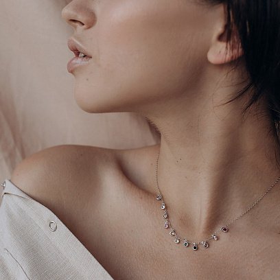 Серебряное колье Разноцветное 18895 №5