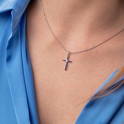 Золотий хрестик з сапфірами і діамантами пб0123gm №2