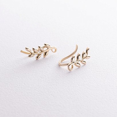 Серьги - клаймберы "Веточки" в желтом золоте с08556 №4