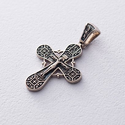 ﻿Золотий  хрестик "Розп'яття. Спаси і Збережи" з чорнінням п03213