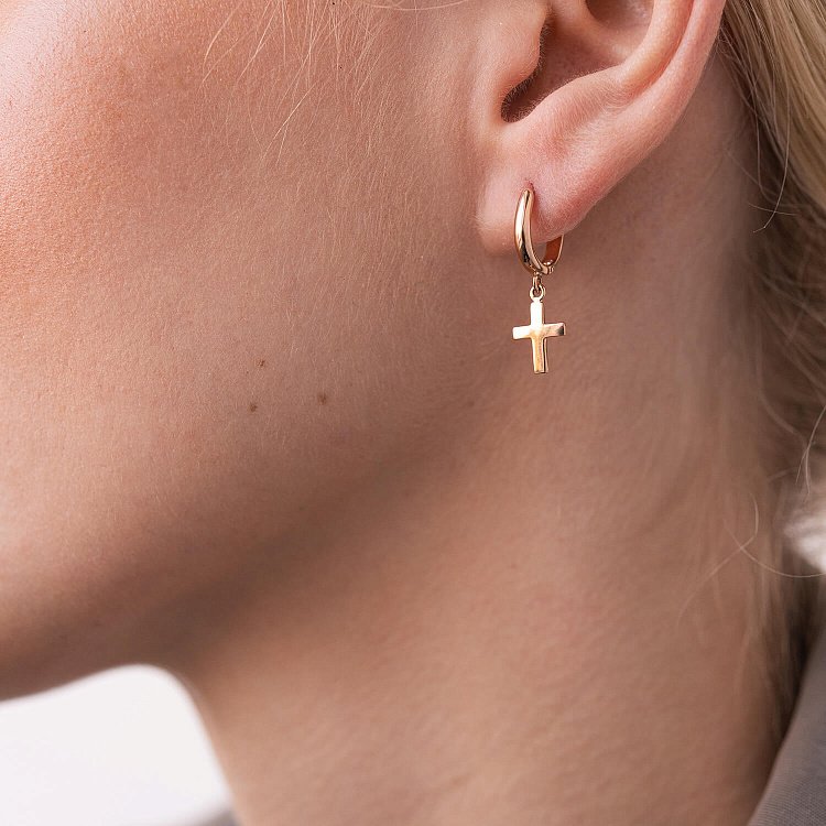 Сережки "Хрестики" в червоному золоті с07004 від ювелірного магазину Онікс - 5