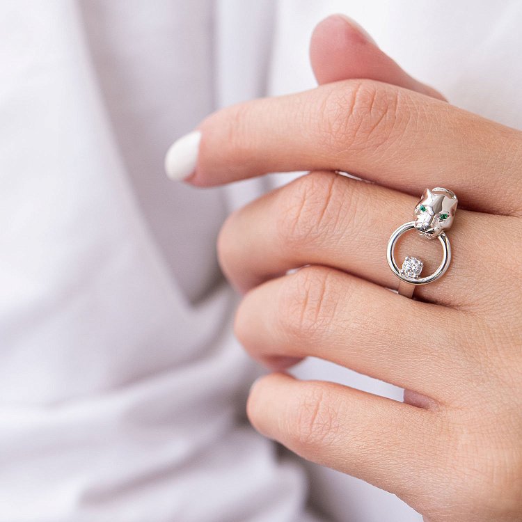 Кольцо "Пантера" в белом золоте (фианиты) к06846 от ювелирного магазина Оникс - 1