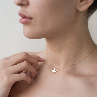 Серебряное колье "Ласточка" с позолотой 18973 №5