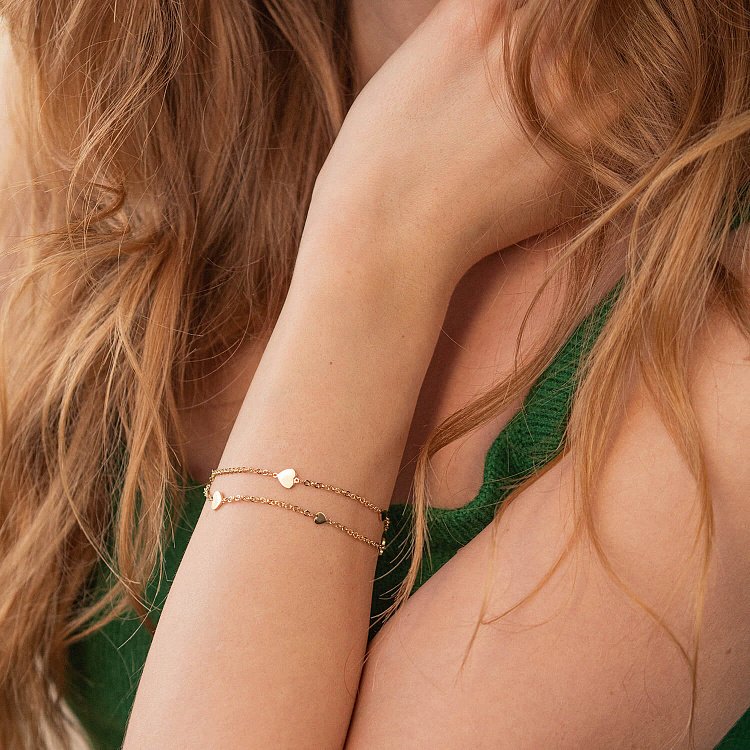 Двойной браслет "Сердечки" в желтом золоте б05196 от ювелирного магазина Оникс - 2