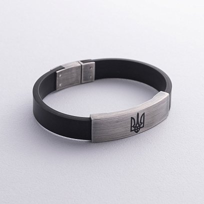 Каучуковый браслет "Герб Украины - Тризуб" с серебряными вставками 1203