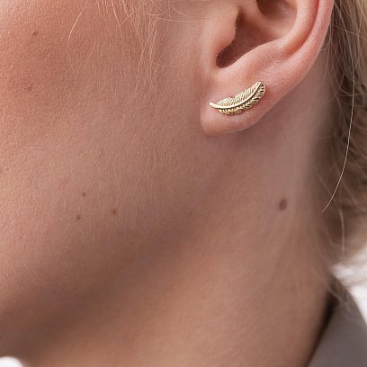 Золотые серьги - пусеты "Перышки" с07853 №4