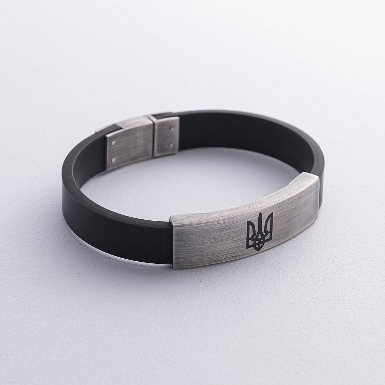 Каучуковый браслет "Герб Украины - Тризуб" с серебряными вставками 1203 от ювелирного магазина Оникс