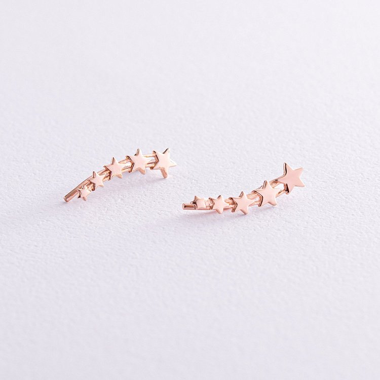 Серьги - клаймберы "Звездочки" в красном золоте с08200 от ювелирного магазина Оникс