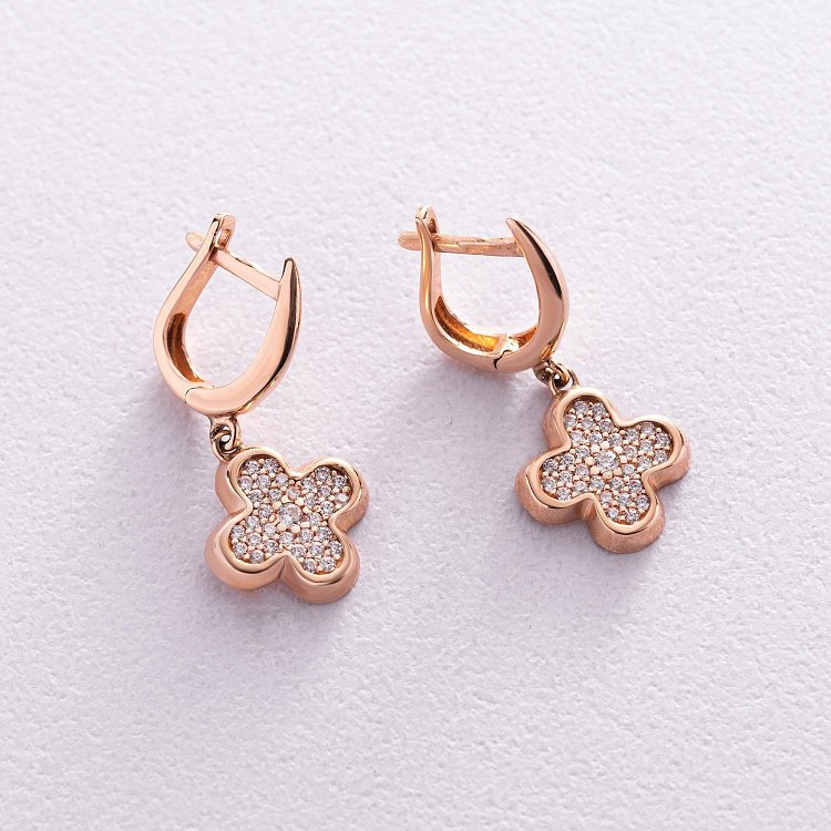 Золотые серьги "Клевер" (фианиты) с04476 от ювелирного магазина Оникс - 2