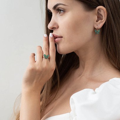 Золотое кольцо "Бабочка" с фианитами к05656 №2