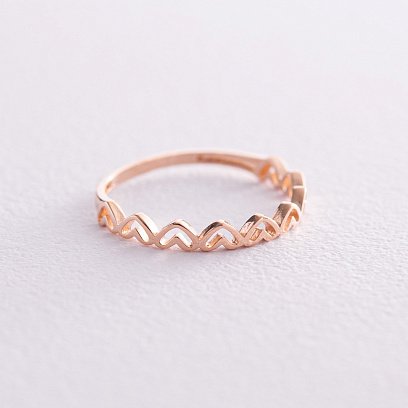 Кольцо "Сердечки" в красном золоте к07158 №3