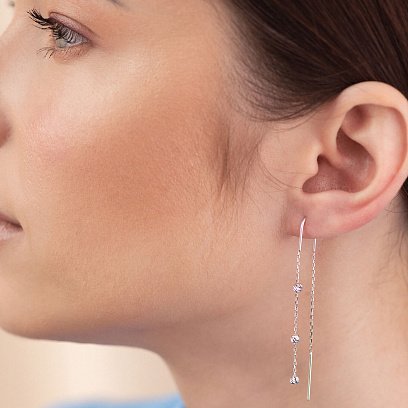 Висячі сережки з кульками в білому золоті (протяжки) с08337 №2