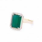 Золотое кольцо с зеленым агатом и фианитами 14032082 от ювелирного магазина Оникс - 1