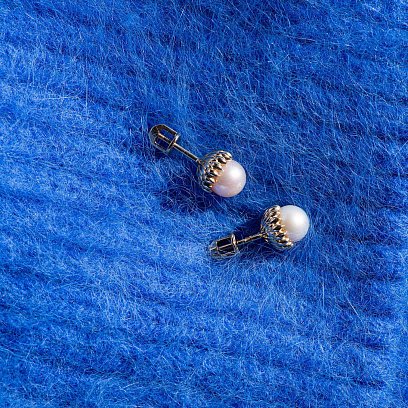 Золотые серьги - пусеты с жемчугом с07579 №3