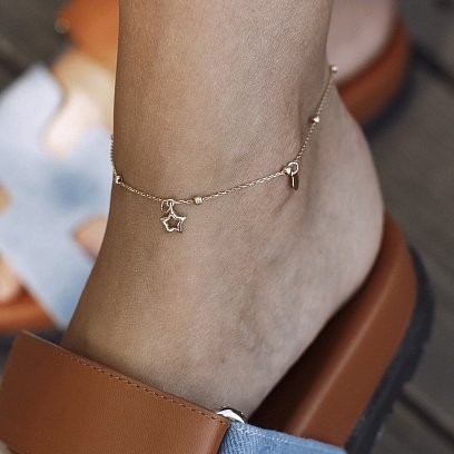 Золотий браслет "Сердечко і зірочка" на ногу б04347 №2