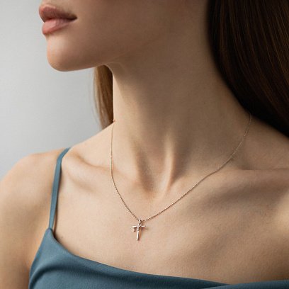 Хрестик у білому золоті з діамантами пб0374lg №2